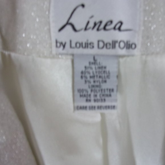 Linea White Linen Blend Jacket with Silver Metallic Sparkle Size L NWOT - Picture 3 of 4